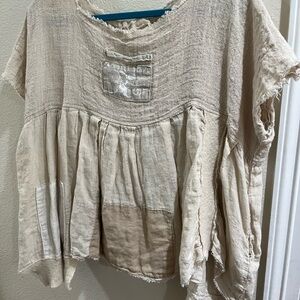 Magnolia Pearl Tan Smocked Asymmetrical Blouse